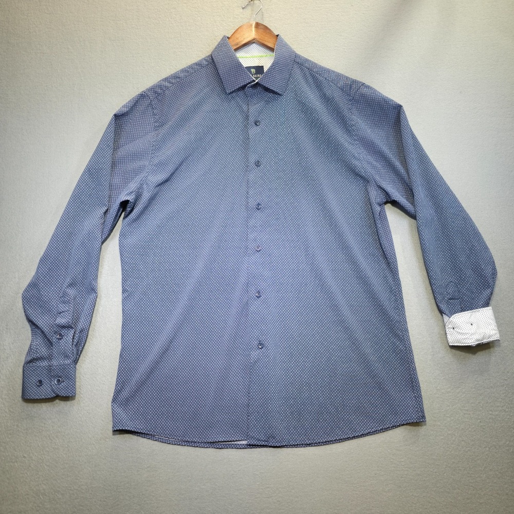 Tom Baine Men's Blue Slim Fit Wrinkle Free Performance 4 Way Stretch Shirt Sz XL